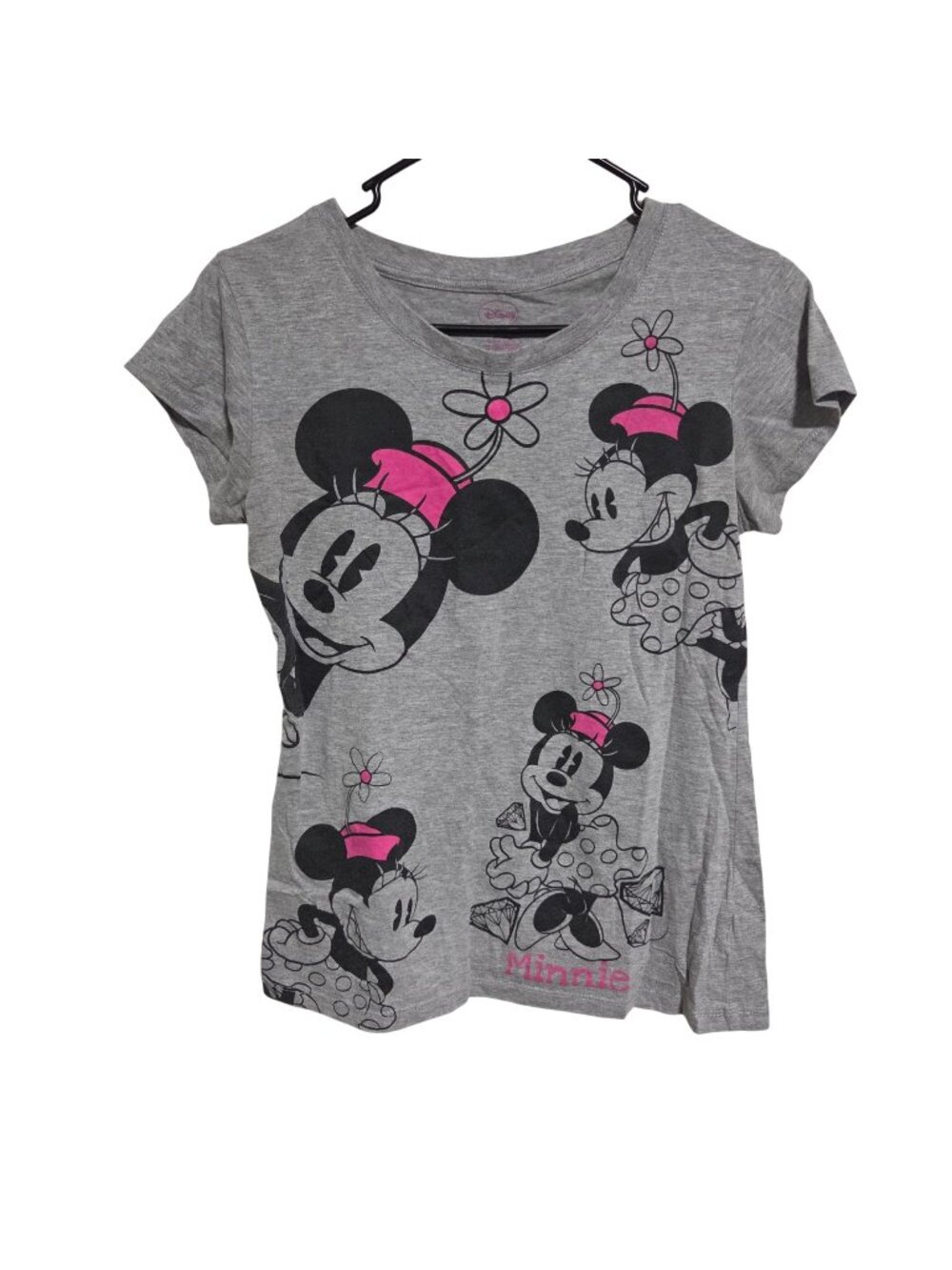 Disney Minnie Mouse T-Shirt Girls Size Large Gray Pink Short Sleeve Casual